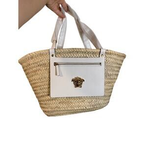 versace beach rafia medusa tote